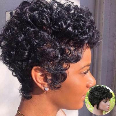 Short Pixiecut Curly Brazilianremy Brown Glueless Full-Machinemade Human Hair Wigs