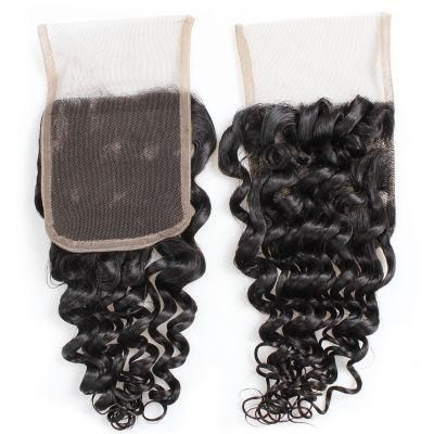 4*4 Lace Frontal Closure Deep Wave Hair Weaving Natural Human Hair