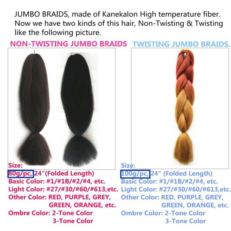 Multi Colors 100% Kanekalon Jumbo Braid Extensions