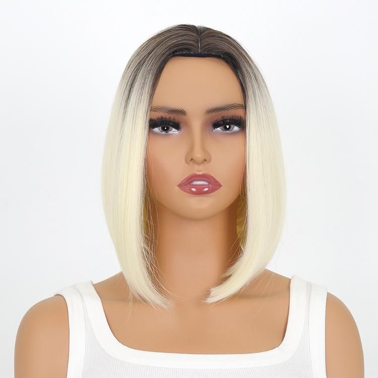 European and American Middle Part Short Bob Gradient Light Blond Synthetic Wigs