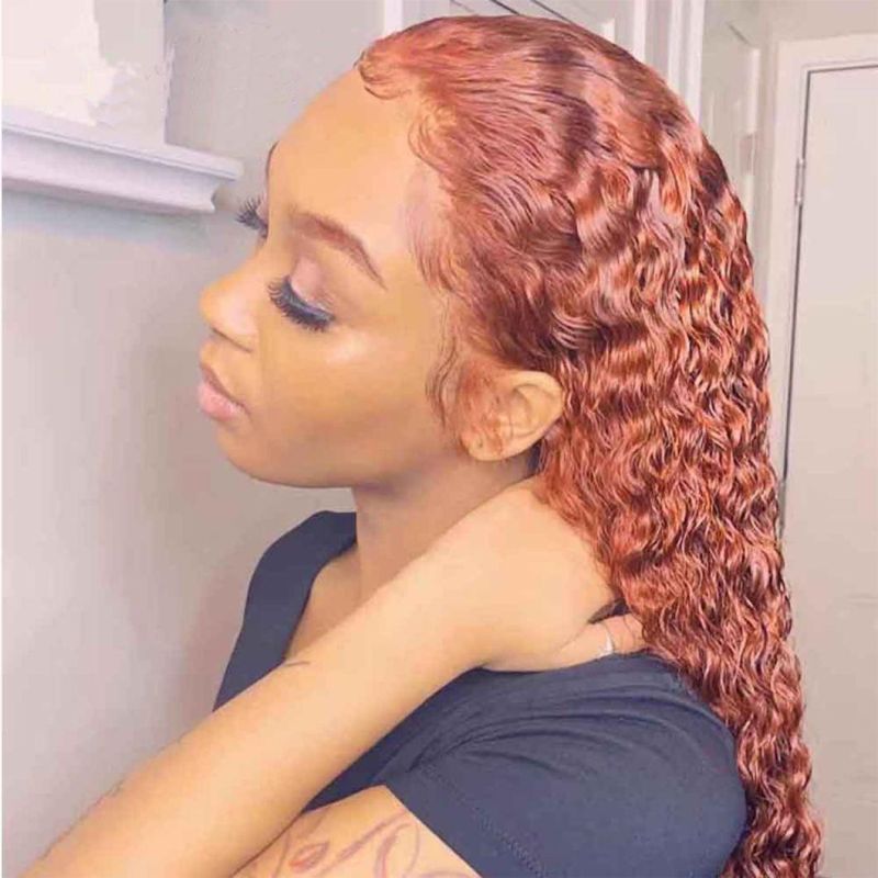 13X4 Deep Curly Lace Front Wig Human Hair 150% Density Frontal Lace Wig Pre Plucked Hairline with Baby Hair for Women Orange Red Color