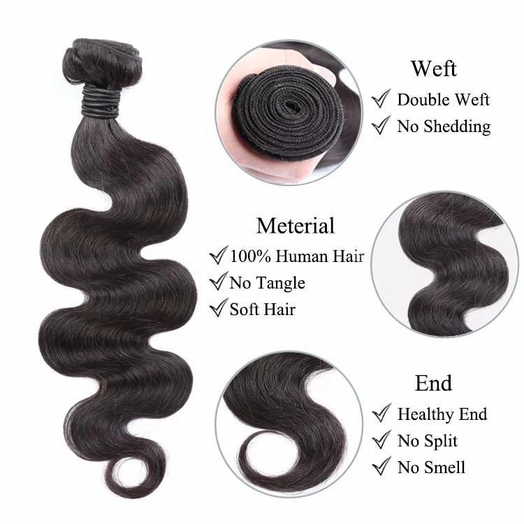 10A Grade Body Wave No Shedding No Tangling Hair Bundle with Closure 3 Bundles of Brazilian Human Hair Bundle with Closure