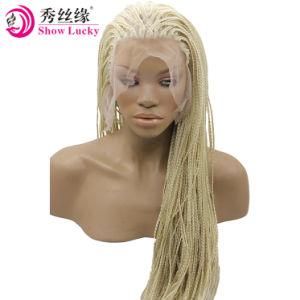 Top Grade 10A Beige Color Micro Braiding Box Lace Front Synthetic Wig Heat Resistant Fiber Wig for African American 18-24 Inch Hair Extension