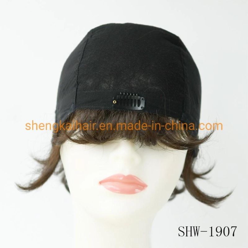 Wholesale Premium Quality Fashion Short Hair Length Full Handtied Human Hair Synthetic Hair Wig