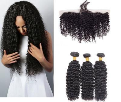 Kinky Curly 3 Bundles with Frontal Human Hair Lace Frontal Closure