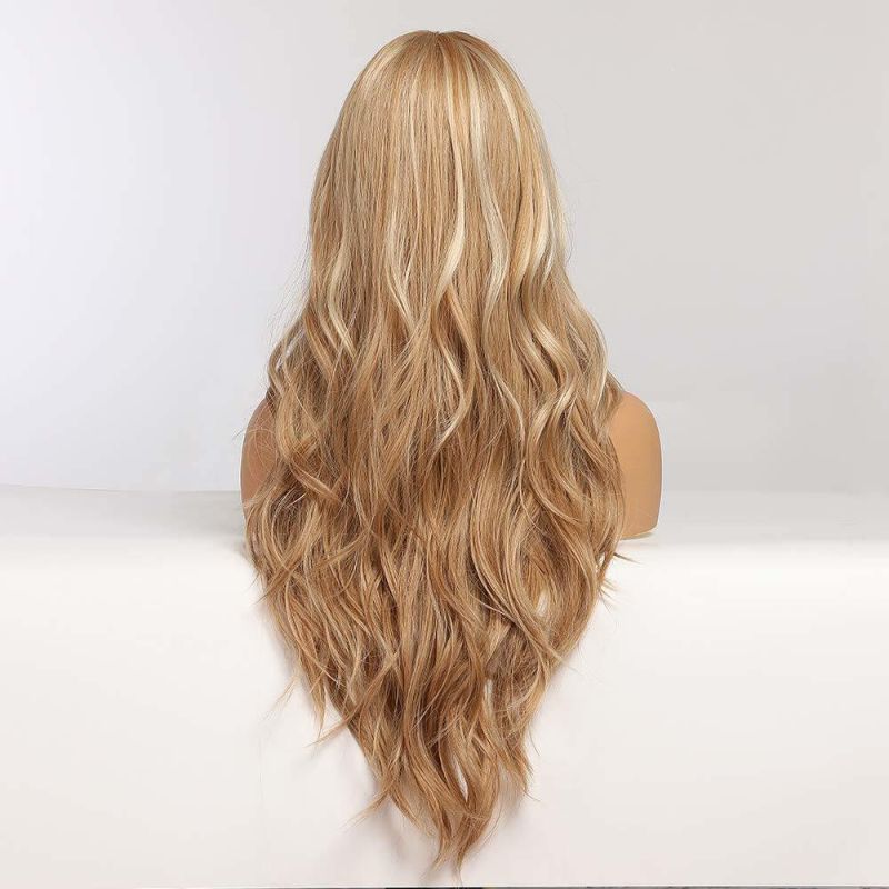 Blonde Wig for Women Long Natural Wave Synthetic Wigs Middle Part Heat Resistant Hair
