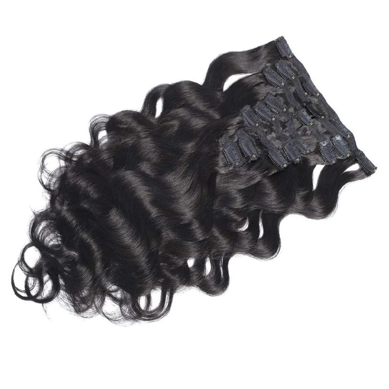 Kbeth Human Hair Extension Clip in for Women Gift 100% Virgin Brazilian #1b Natural Body Wave 120 Gram Include 22 Clips Soft and Easy to Wear Hair Extensions