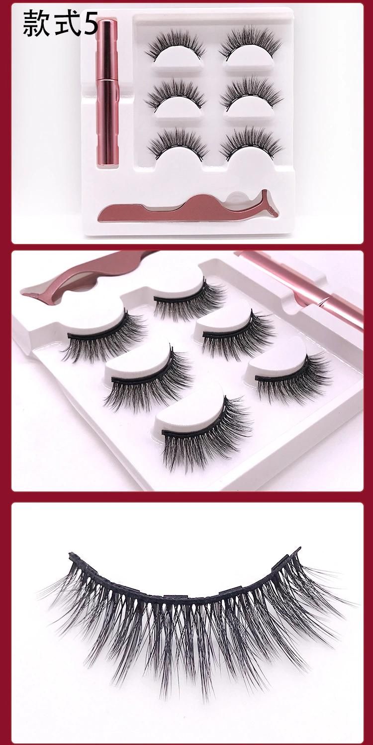 3 Pairs False Eyelashes Set of Magnetic Eyelashes Waterproof Magnetic Eyeliner and Tweezers Magnet Mink Eyelashes Makeup