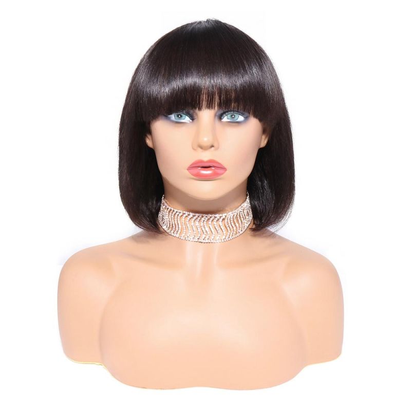 Kbeth Real Human Hair Wig for Europen Market 2022 Spring Fashionable 10 Inch Sexy Women No Lace Good Quality Straight Bob Machine Made Wigs with Bangs