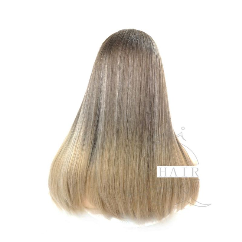 18inch Free Ship Quickly in Stock Top Quality 100% Human Hair Soft Smooth Lace Top Balayage Ombre Color Human Hair Wigs for White Women