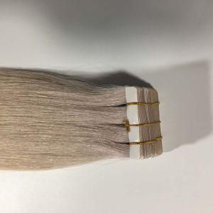 Grey# Straight PU Tape Skin Weft Brazilian Virgin Remy Human Hair Extensions