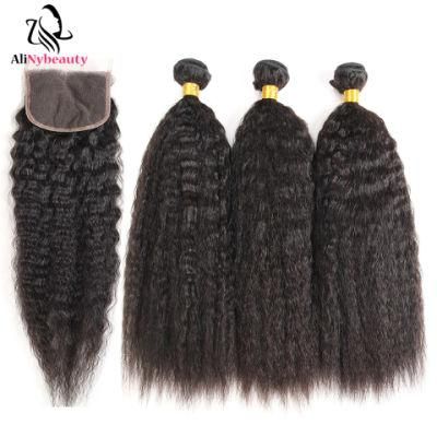 Brazilian Kinky Straight Yaki Hair Bundels with Lace Closure