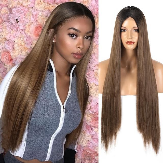 28inch Human Hair Wigs with Lace Frontal Ombre Brown Custom Straight Brazilian Hair