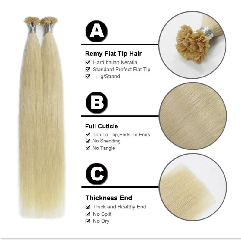 Flat Tip Human Hair Extension Silky Straight Keratin Fusion Hair