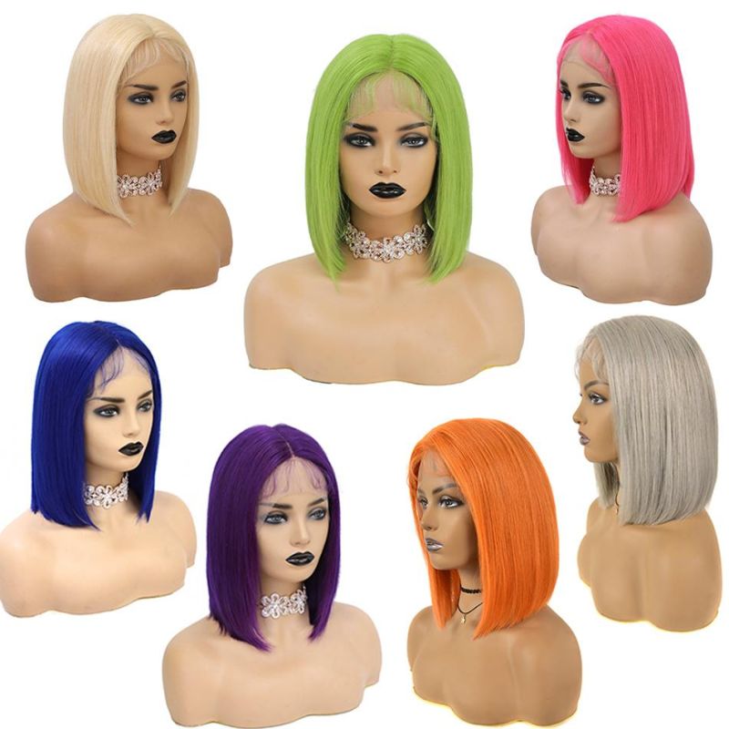 Kbeth Human Hair Wig for Black Women 100% Remy Wholesale Pink Orange Blue Red Gray Turquoise 613 Blonde Color Brazilian Virgin Colored Lace Closure Bob Wig