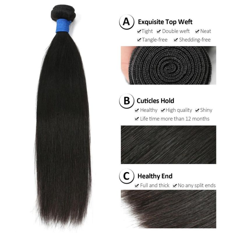 Brazilian Human Hair Straight Hair Bundles with Closure 100% Human Hair Extensions Virgin Hair