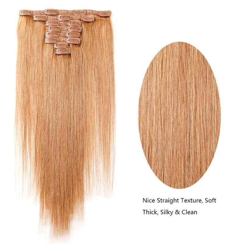 Clip in Human Hair Extensions 100% Real Silky 14 Inches Brown Color
