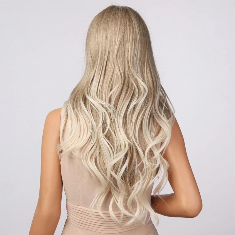 Light Brown Grey Ash Blonde White Highlight Wigs Long Body Wavy Middle Part Women′ S Wigs Cosplay Hair Brazilian Human Remy Hair Wig