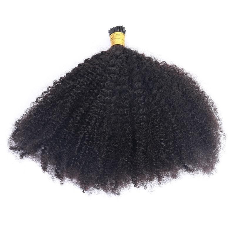 20inch 2PCS/Lot of Afro Kinky Curly Human Hair 4b 4c I Tip Microlinks Brazilian Virgin Hair Extensions Hair Bulk Natural Black Color for Women