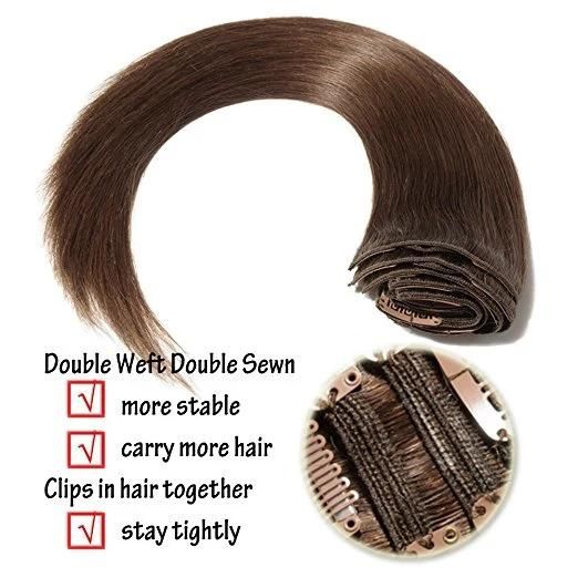 Double Weft 100% Human Hair Full Head 8PCS 100gram 18inch Clip in Hair Extension (AV-CH160-20-613)
