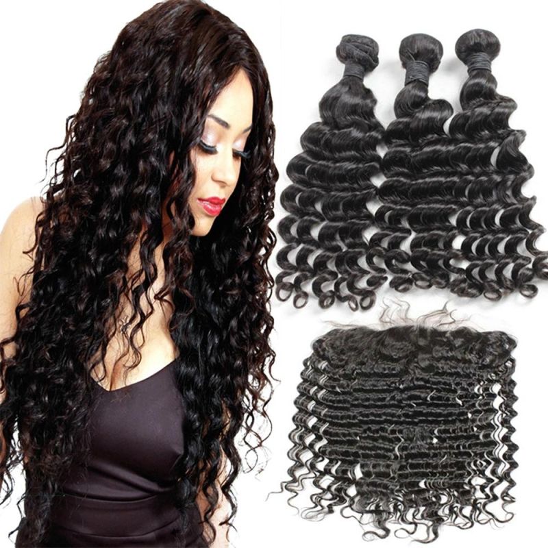 Kbeth Hot Sale Factory Cheap Price 10A Grade Virgin Deep Wave Human Hair Bundles with 13*4 HD Lace Frontal Toupee Hair Extensions
