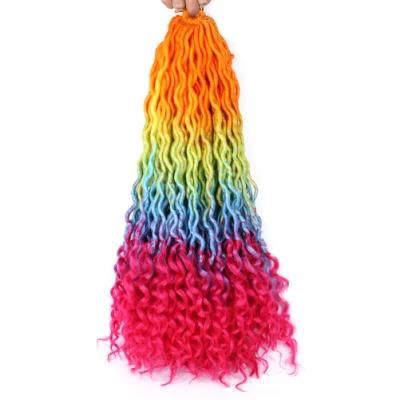 Long 18&quot; Wholesale Curly Goddess Faux Locs Ends Crochet Braids Synthetic Hair Extensions