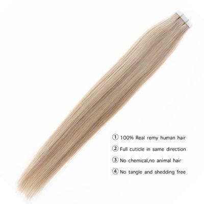Hair for Woman Tape in Human Hair Extensions 50g Glue on Hair Balayage Color Invisible Seamless 100% Real Machine Remy Human Hair