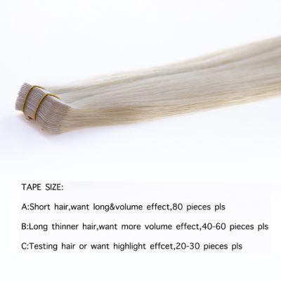 Tape Human Hair Pure Blonde Color 100g 40PCS Blonde Straight Adhesive Glue on Machine Remy Woman Hair