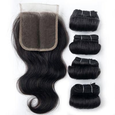 Brazilian Human Hair Bundles with Closure Transparent Closure with Bundles Loose Wave Bundles with Closure Body Weave Short Hair Extensions