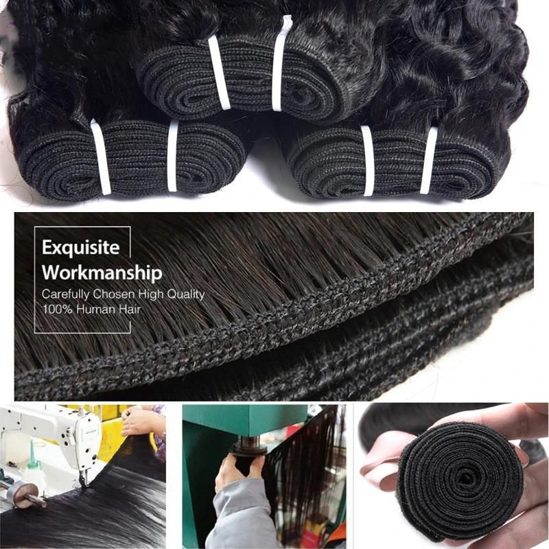 Hair Extensions 4*4 5*5 Closure 10A Kinky Curly Human Hair Natural Color 100g Virgin Remy Human Hair Bundle with Double Drawn 22"