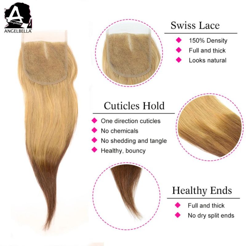 Angelbella Virgin Remy Human Hair Closures Two Tone 4#-27# Silk Straight Indian Lace Front Closure