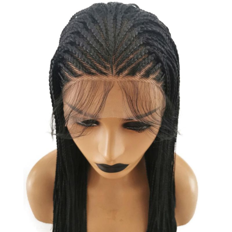 Black Color Hair Braided Box Braids Wigs High Temperature Fiber Hair Synthetic Lace Front Wig for Women Lace Wigs