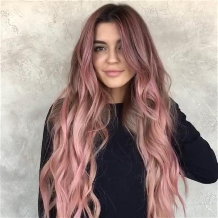 Highest Quality Synthetic Wigs Lovely Pink Color and Transparent Lace Front Wigs for Fashion Women
