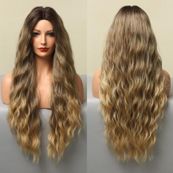 Freeshipping Synthetic Wigs Long Wavy Brown Blonde Ombre Natural Cosplay Hair Wigs for Black Women Middle Part Wig Heat Resistant Dropshipping Wholesale