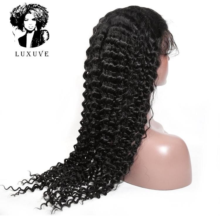Luxuve Factory 40 Inch Water Wave Deep Wave Wig, HD Transparent Swiss Lace Frontal Full Lace Wig, Full Curly Invisible Lace Front Wig