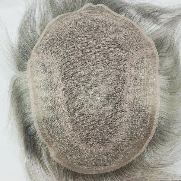 Synthetic Grey Dark Human Hair Men Toupee