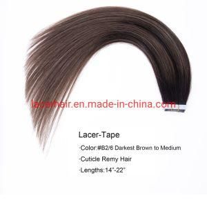 B#2-6 Darkest Brown to Medium PU Skin Tape Hair, 100% Human Hair Extension