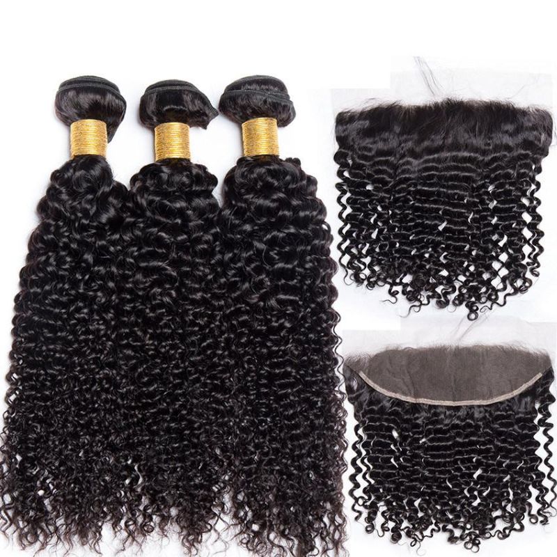 Virgin Brazilian Human Hair Jerry Curly 13*4 Lace Frontal with Bundles