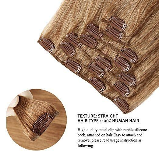 Human Hair Extensions 8pieces 20clips for Full Head Set Clip in Human Hair (AV-CH100-18-27)
