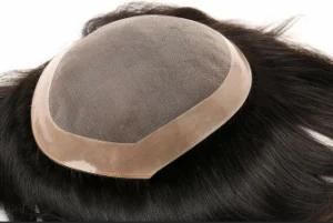 Men&prime;s Toupee Human Hair Replacement System for Men Fine Mono with PU Perimeter Men&prime;s Hairpiece 6&quot;X 8&quot; Natural Black