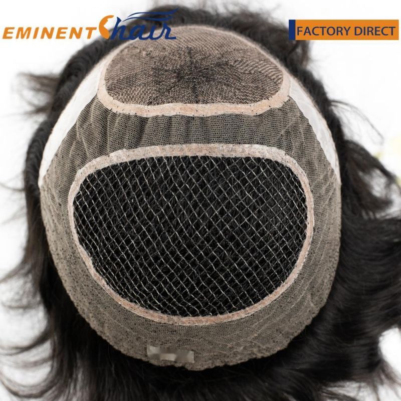 Integration Silk Top with Double Layered Lace Custom Hair Replacement System Men′s Toupee