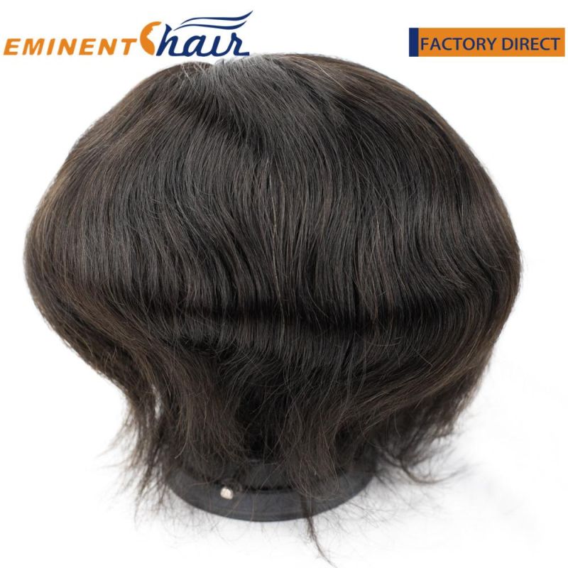 Integration Silk Top with Double Layered Lace Custom Hair Replacement System Men′s Toupee
