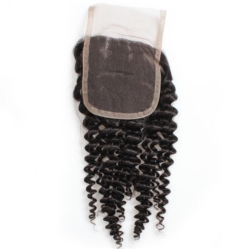 4*4 Lace Closure Kinky Curly Brazilian Hair Remy Human Hair Weave