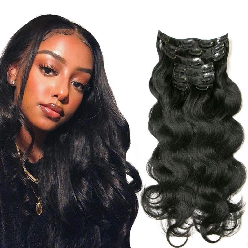 Kbeth Human Hair Extension Clip in for Women Gift 100% Virgin Brazilian #1b Natural Body Wave 120 Gram Include 22 Clips Soft and Easy to Wear Hair Extensions
