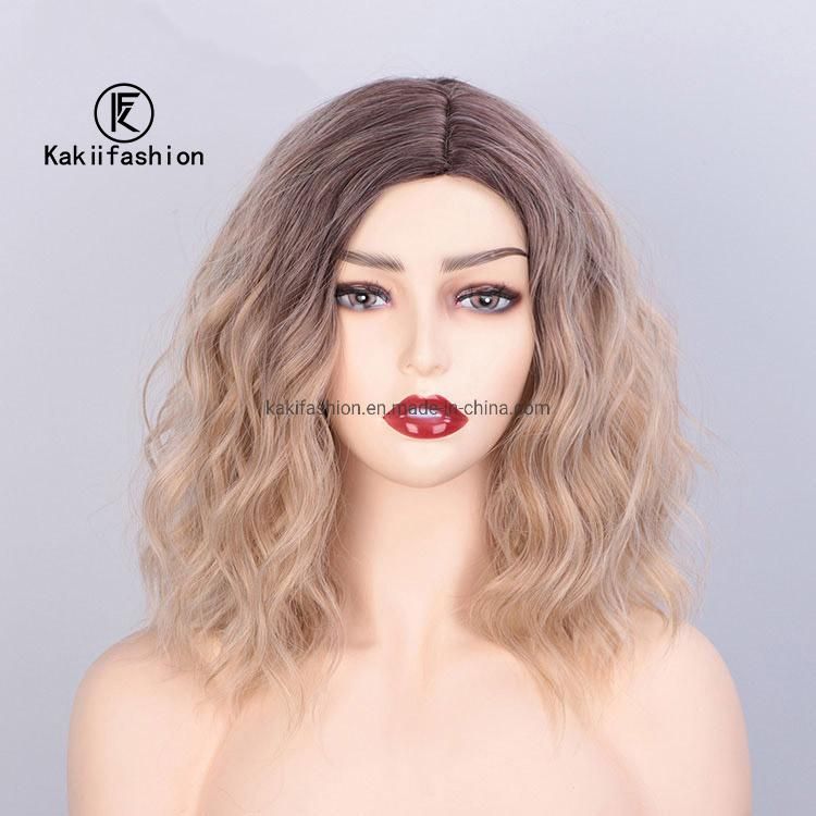 Kakiifashion Hair Hotselling Vendor Wholesale Curly Water Wave Body Wave Ombre Brown Bob for Black Women Synthetic Hair Wigs