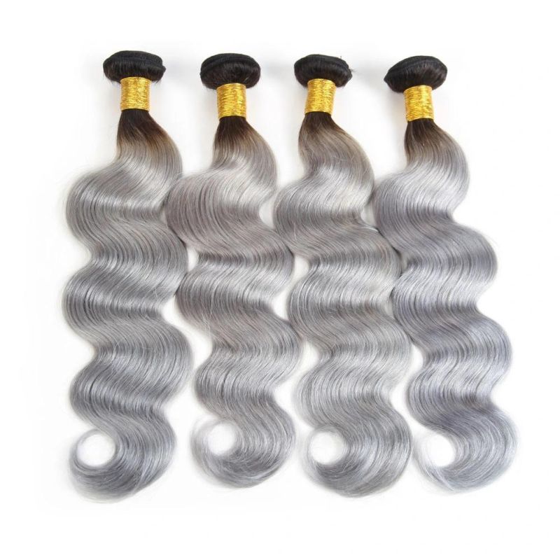 1b/Grey Ombre Remy Human Hair Extensions Body Wave Hair