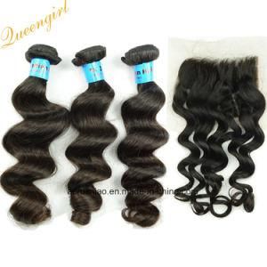 Best 8inch-30inch Loose Wave Raw Virgin Human Indian Hair Weft with Top Closure