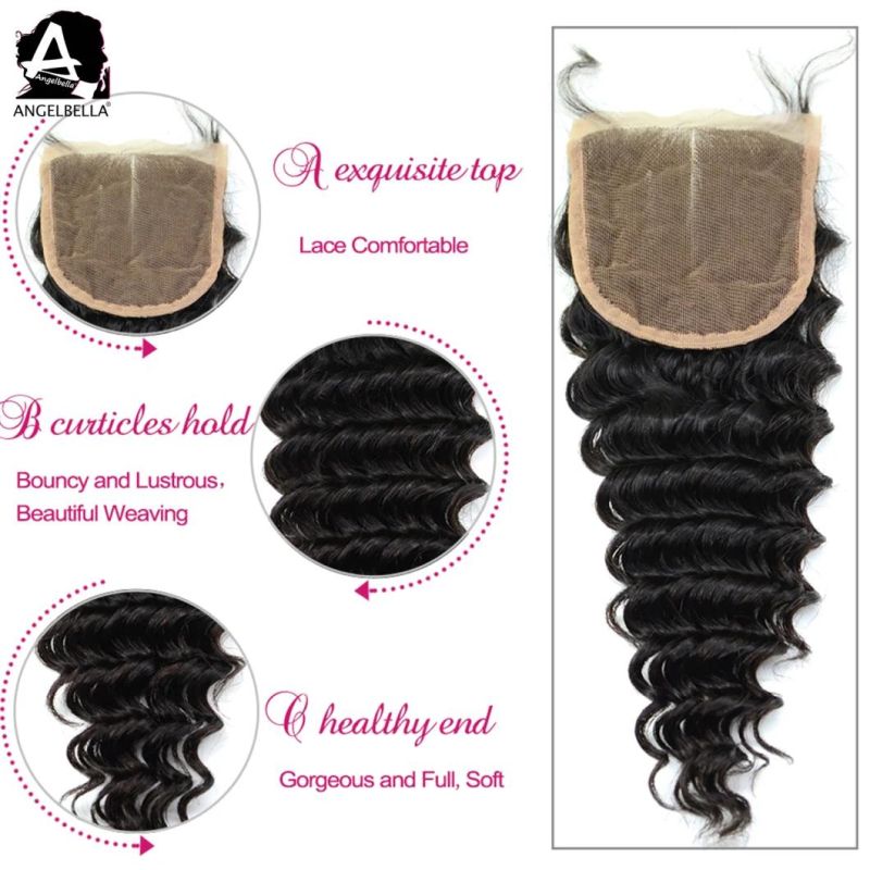 Angelbella Middles Part 4X4 Lace Closures Hot Sale Deep Wave Virgin Hair Closures