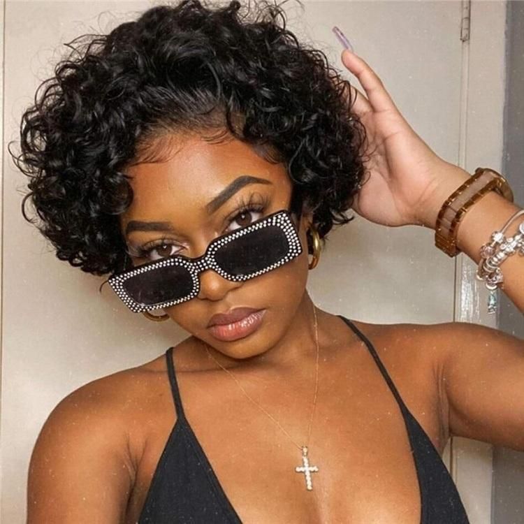 Loose Water Deep Wave T Part Brazilian Human Hair Lace Front Wig Curly Human Hair Bob Wigs with Side Part