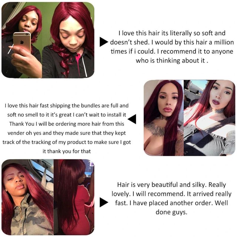 Bold Red 99j Burgundy Brazilian Straight Hair 3 Bundles with Closure Human Hair Weave with Closure Remy Hair Notangle